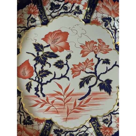 Floral Oriental Daher Decorated Ware Tin Plate 1971 England Blue Peach Gold VTG - Picture 2 of 7